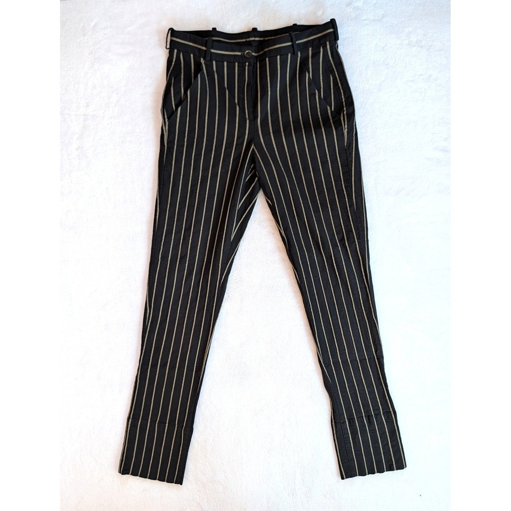 Annette Gortz Striped Wool Blend Trousers Black Gold Size 40
